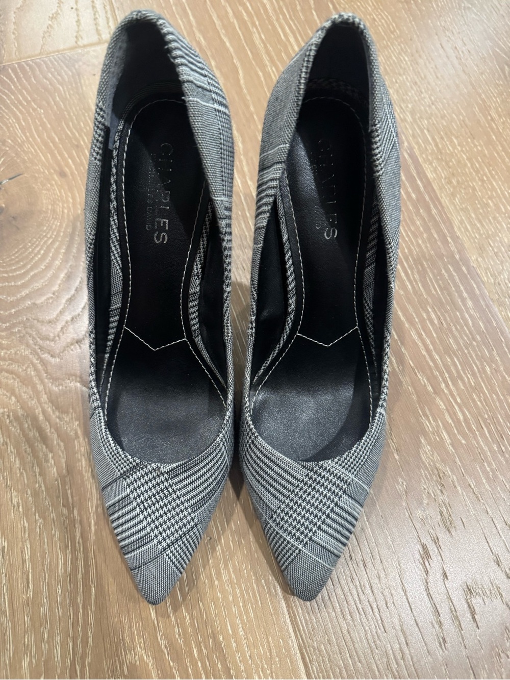 Charles David Gray Plaid Pointed-Toe Pumps
